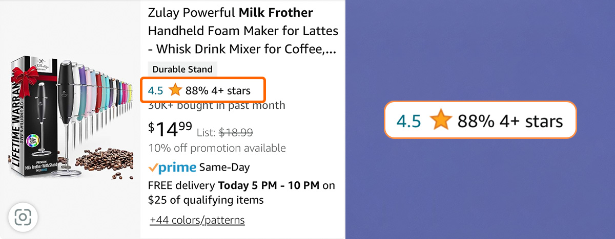 Review Count Replaced with 4+ Stars Percentage